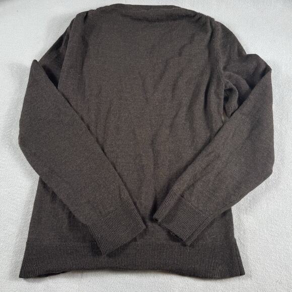 Merino Wool Sweater Women Med Brown Textured V-Neck Knit Top Y2K 90s Era Classic - Picture 11 of 15